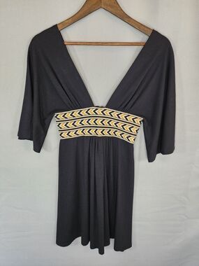 Peace By Lotta Stensson Deep V Black Mini Dress with Chevron Waistband